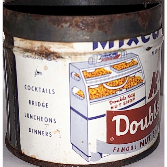 Vintage Original Double Kay Nut Shop Tin Great Graphics 3 Inch See Desc & Pic - Picture 2 of 12